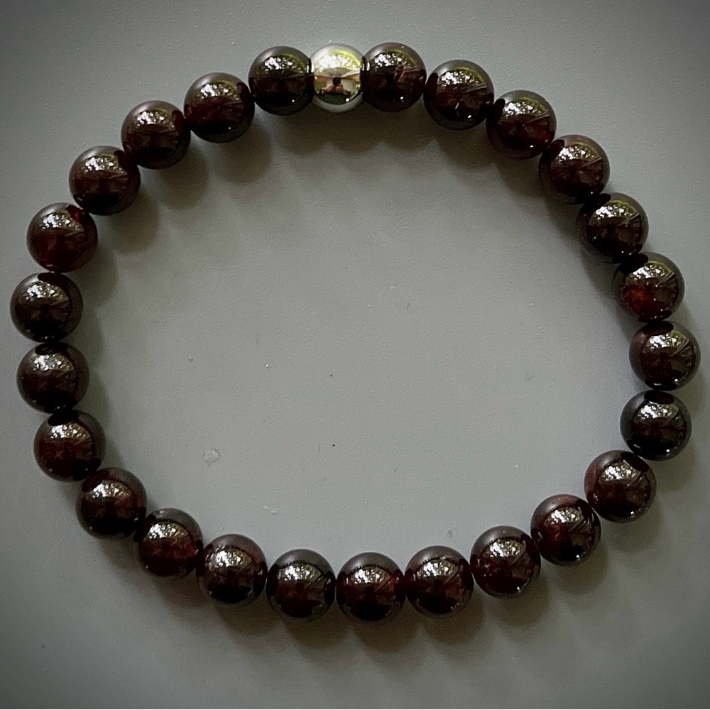 Deep Red Garnet January Birthstone Handcrafted Bead Bracelet - Picture 1 of 6